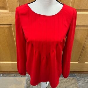 CREMIEUX Pleated Front Long Sleeve Bright Red Blouse Size Small